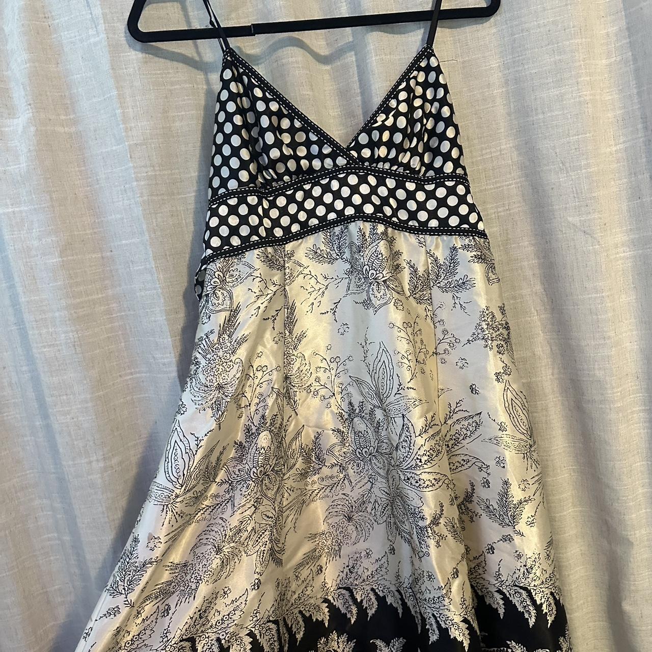 Black and white silk dress y2k inspired knee length... - Depop