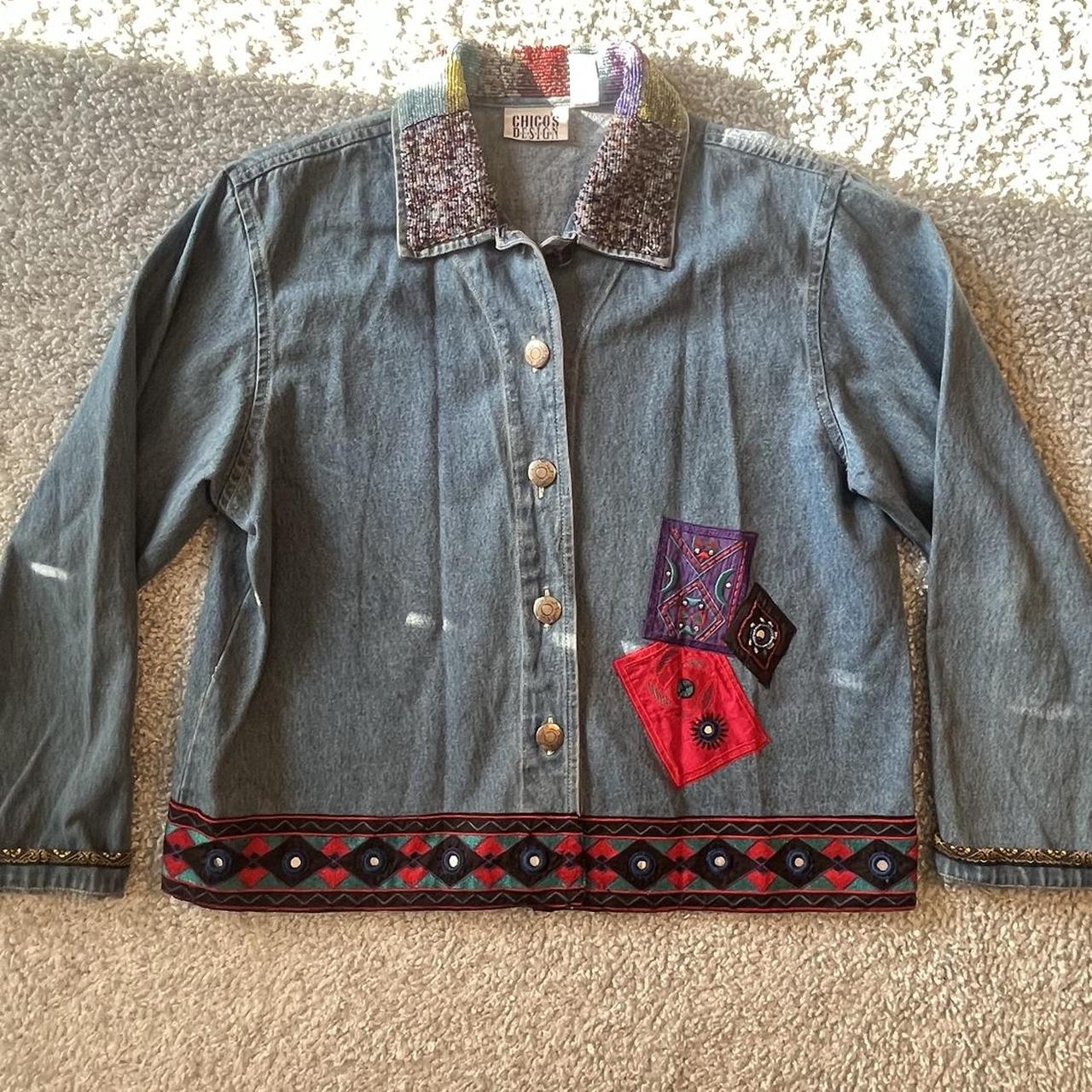 ジャケット・アウター 90s chico's design denim jacket y2k Chico's Full of Joy Denim Jacket Women's 3 Blue Embroidered