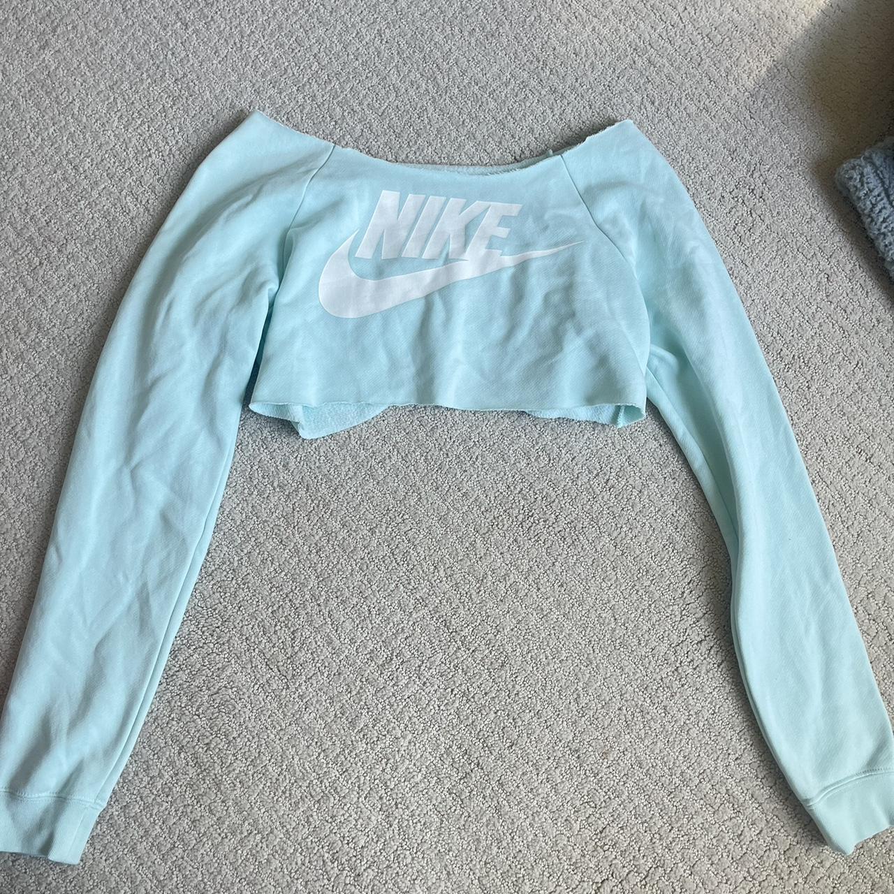 nike light teal crop cutoff top sweatshirt... - Depop