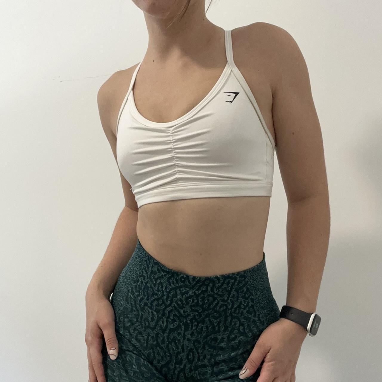 White gymshark ruched sports bra Worn a handful of... Depop