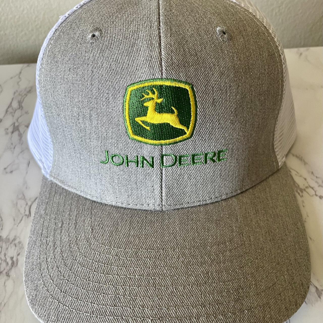 John Deere Men S Gray And White Embroidered Logo Depop