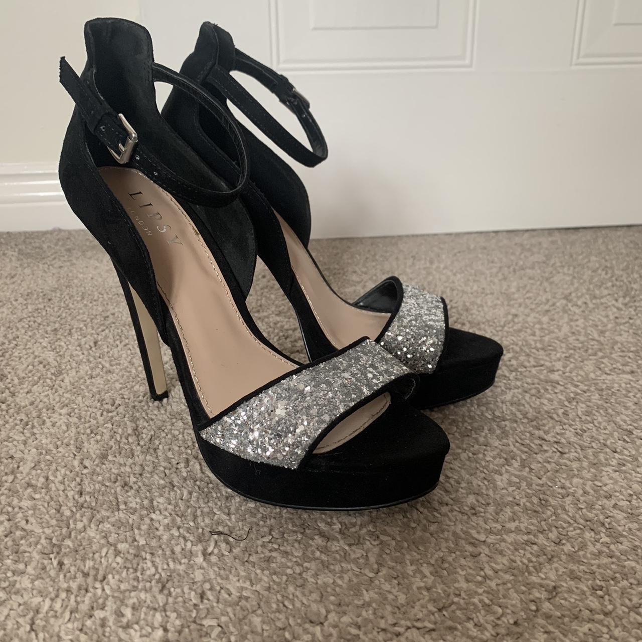 Lipsy black and silver sparkle platform heel. Worn a... - Depop