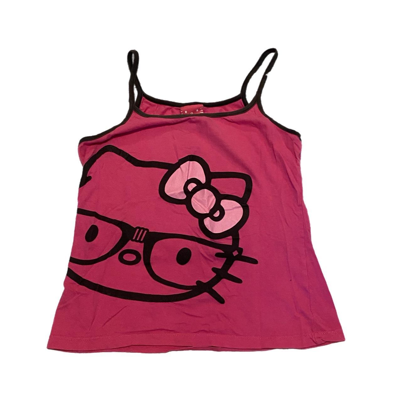 Y2K hello kitty Sanrio nerd pink brown graphic tank... - Depop