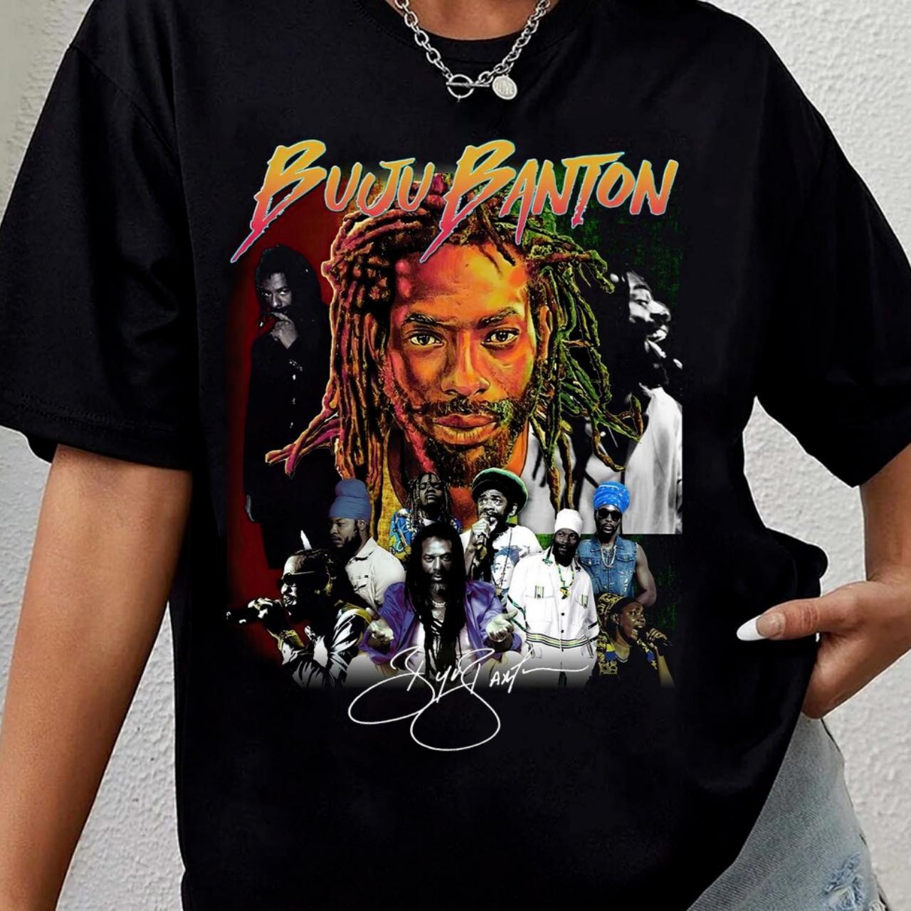 Vintage Buju Banton T-shirt Black Short Sleeve All... - Depop