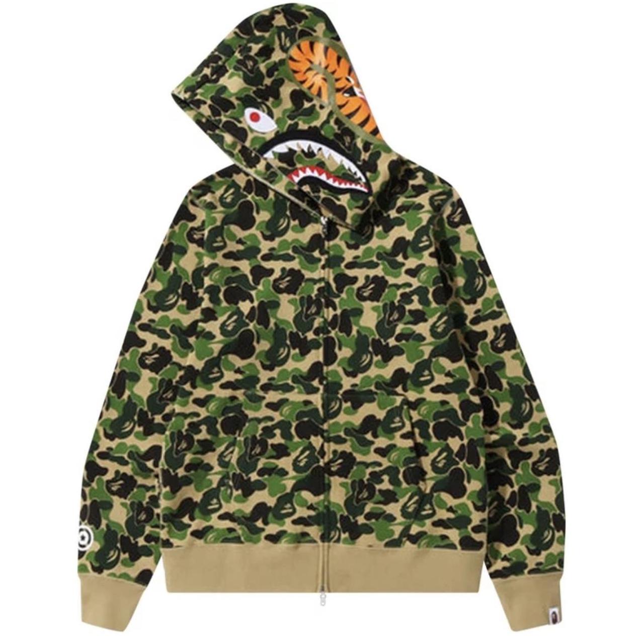 Small BAPE ABC Camo Shark Full Zip Hoodie 'Green' - Depop