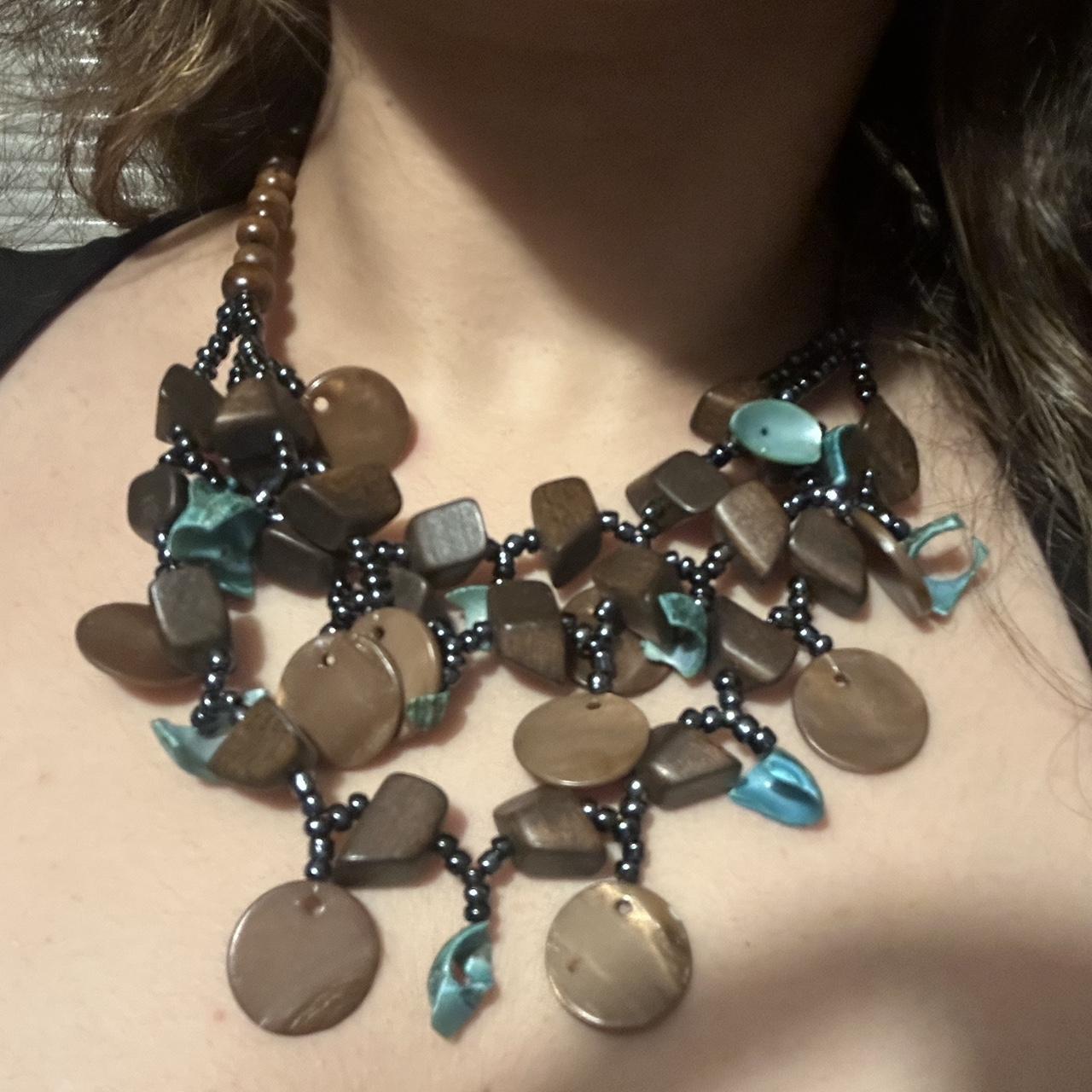 Wooden and Beaded Necklace blue and brown necklace... Depop