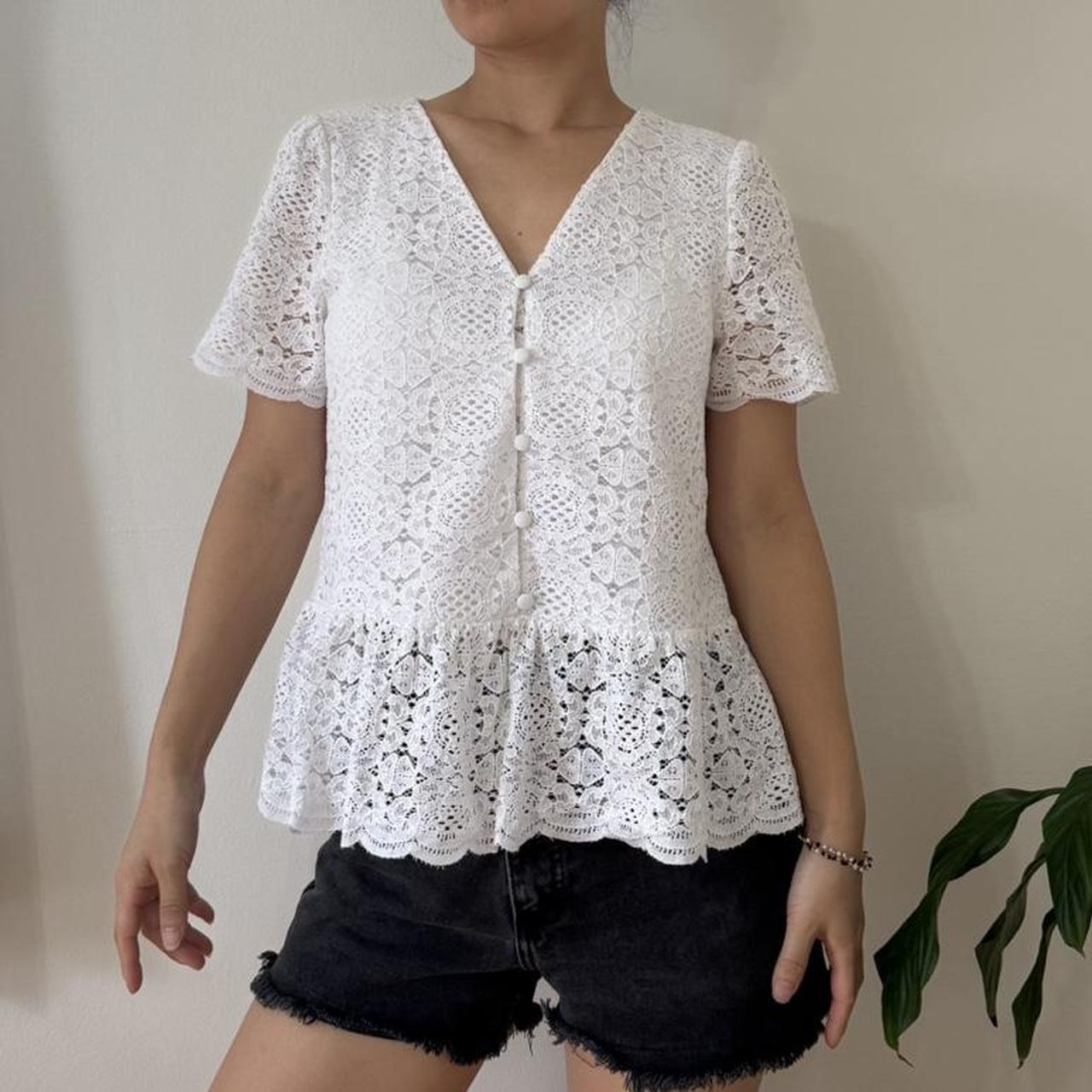 Loft Cotton Blend Eyelet Lace White Peplum Top Depop