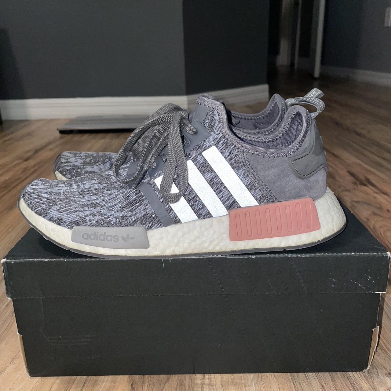 NMD R1 Heather Grey Raw Pink Size 9W Great