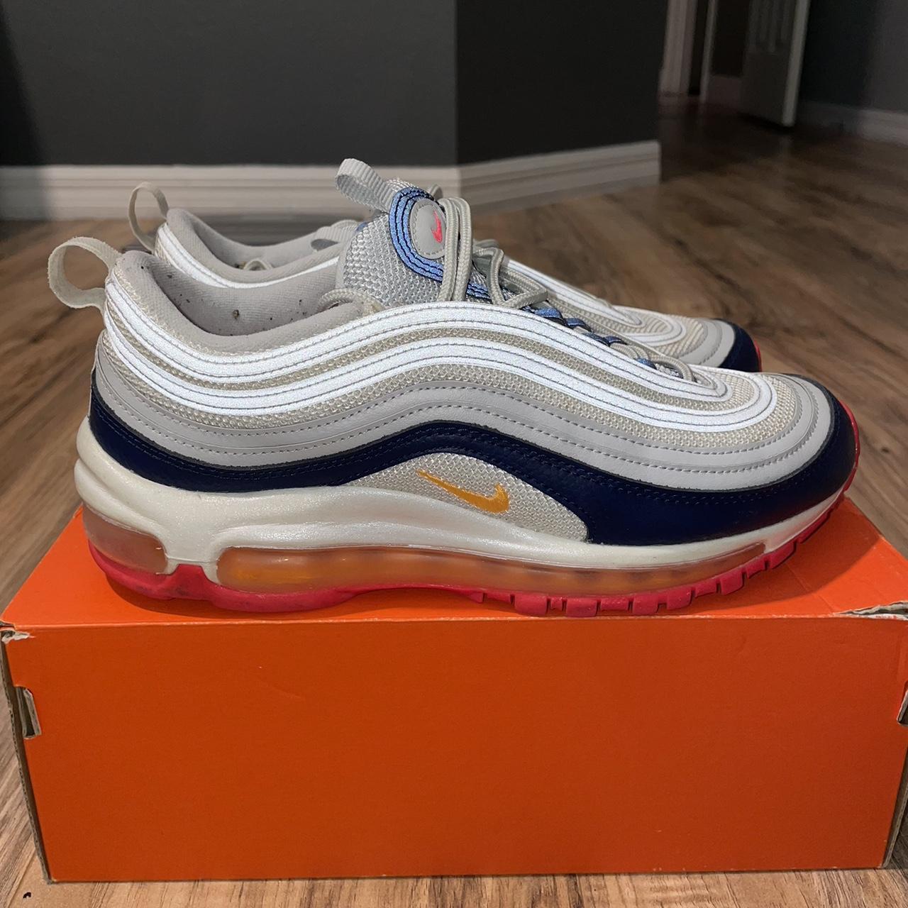 Nike air max 97 clearance pure platinum/laser orange/midnight navy