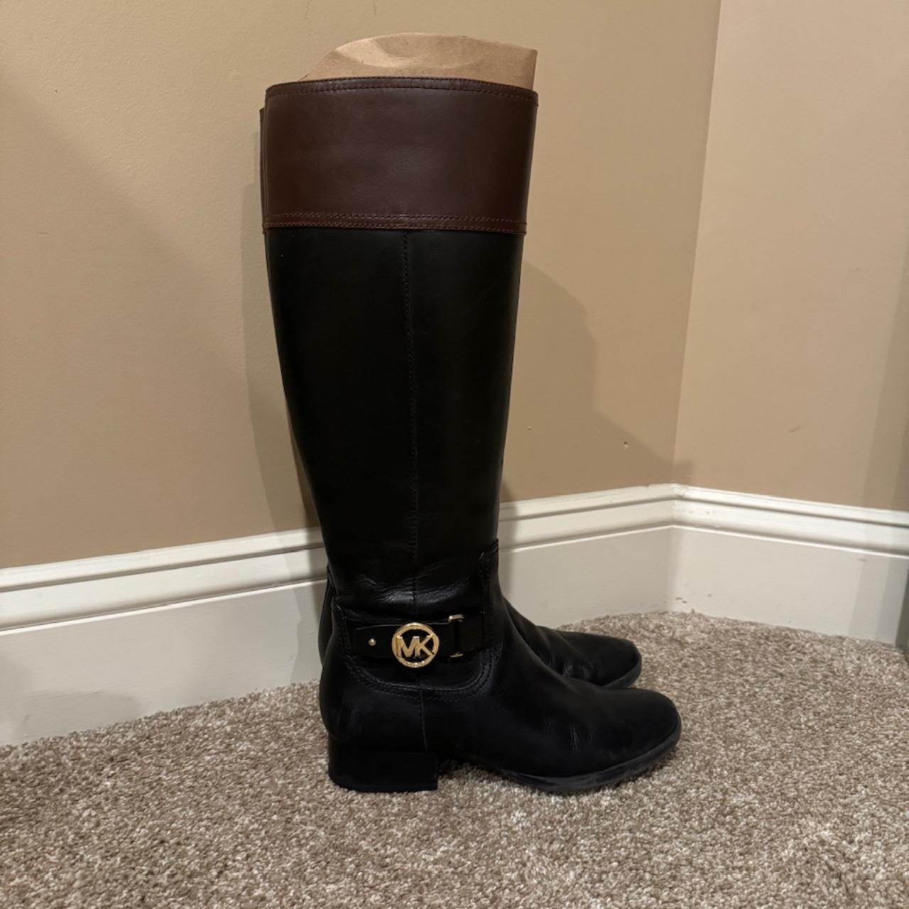 Black mocha Harland leather riding boots with gold. Depop