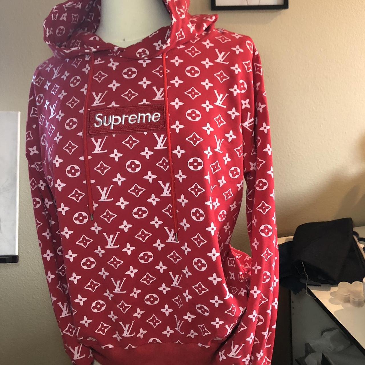 Supreme x lv hot sale red hoodie