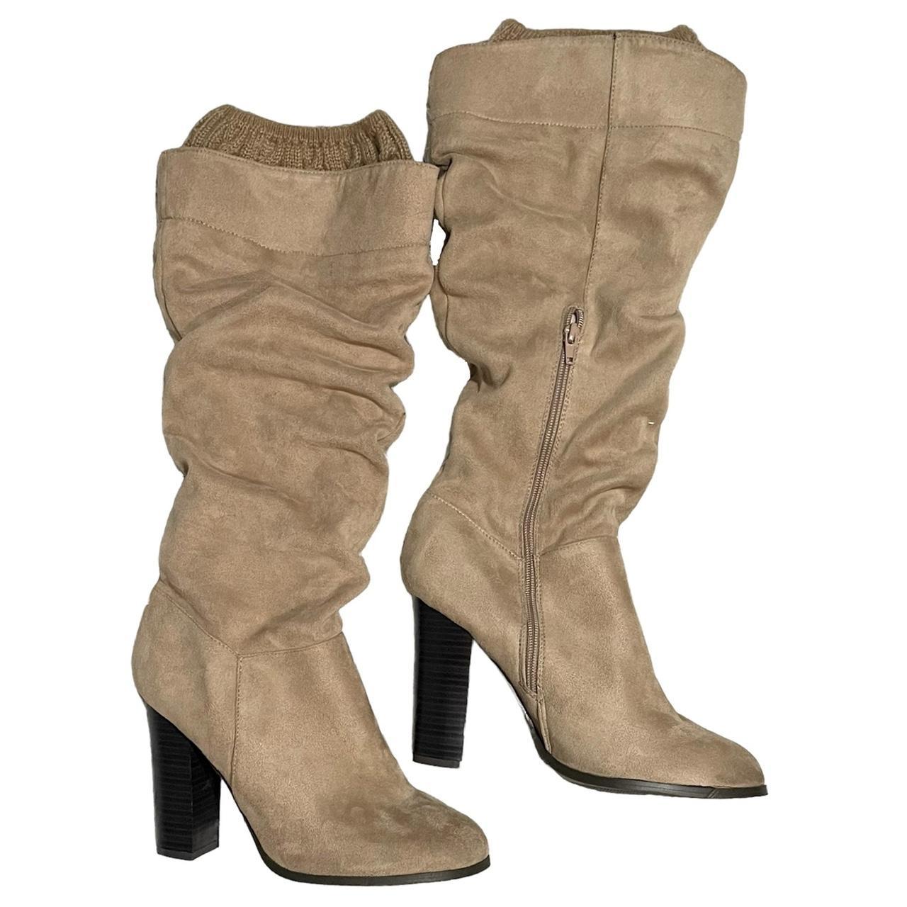 CHARLOTTE RUSSE suede ruched tan tall heel boots Depop