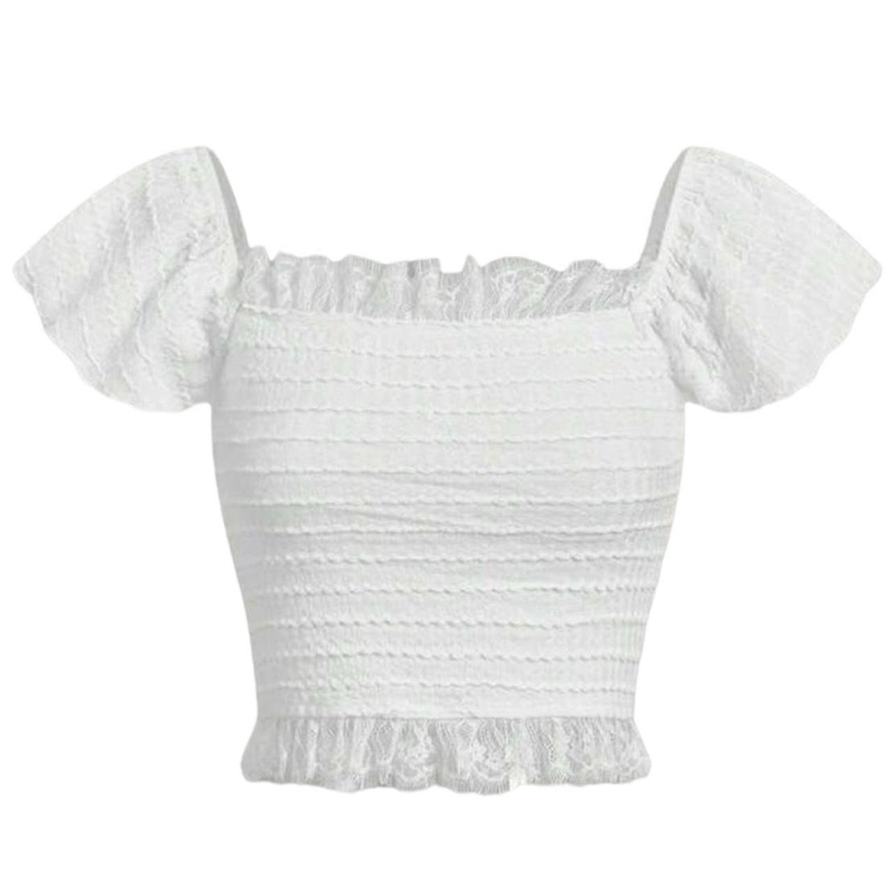 SHEIN ruffle lace trim ruched white short