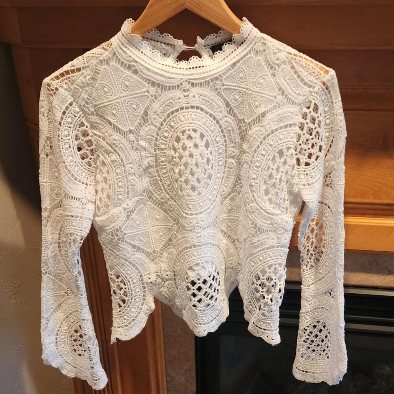 Womens Boohoo Turtle Neck Crochet Lace Crop Top Size - Depop