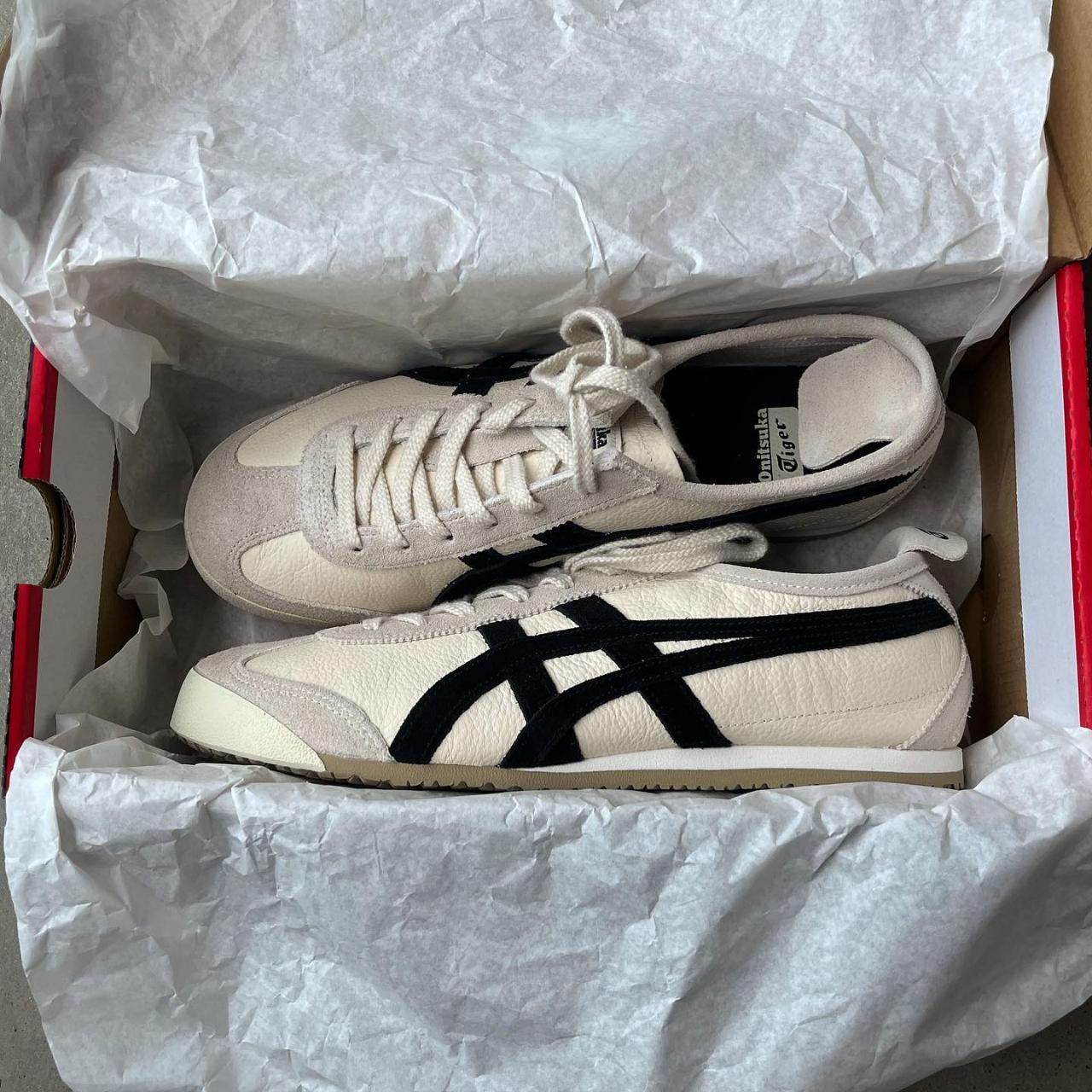 Onitsuka Tiger Mexico 66 VIN Birch Black Shoes Cream... - Depop