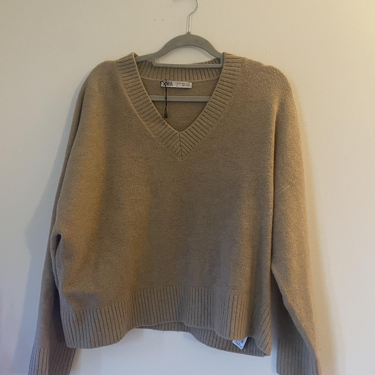 Zara Camel Colour V Neck Jumper Size XL runs