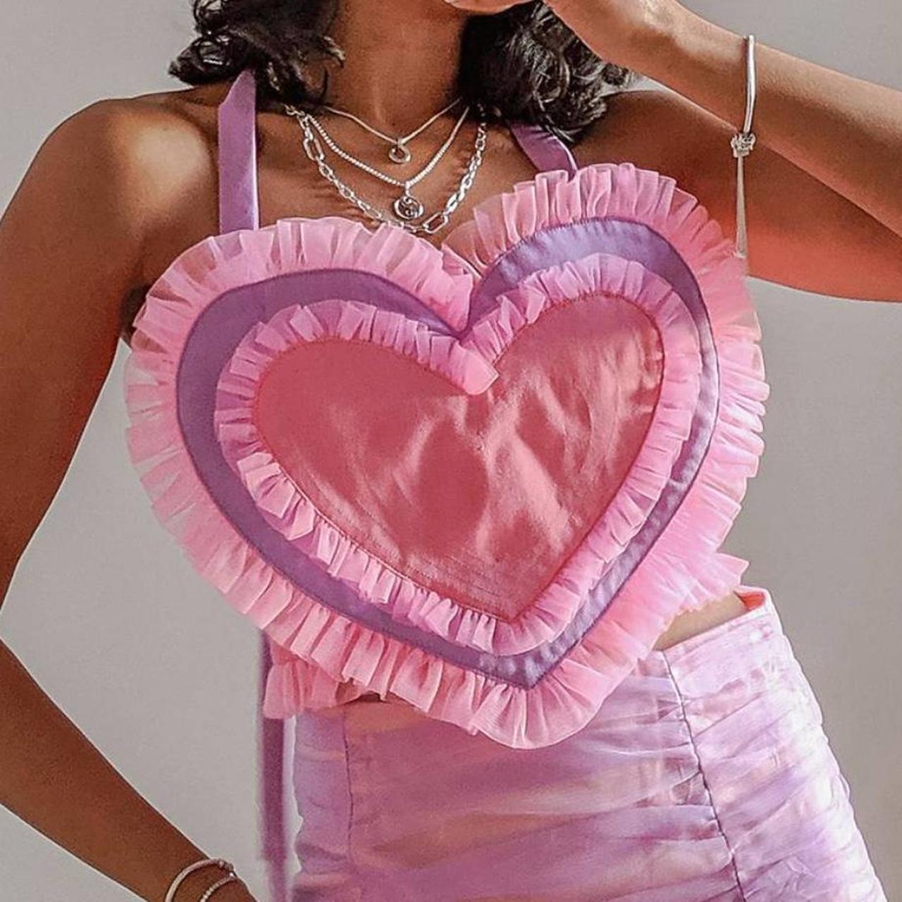 Labelrail x Pose and Repeat halter top with giant ruched ruffle heart in  lilac and pink