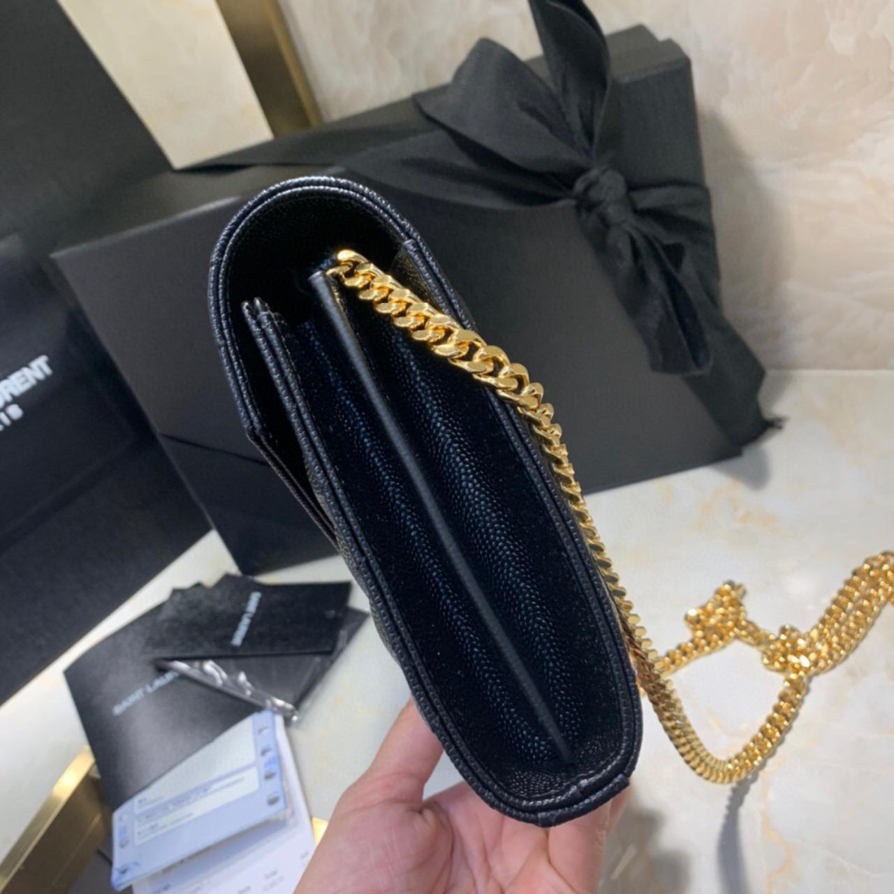 Brand New Saint Lauren pebbled calfskin chain wallet... - Depop