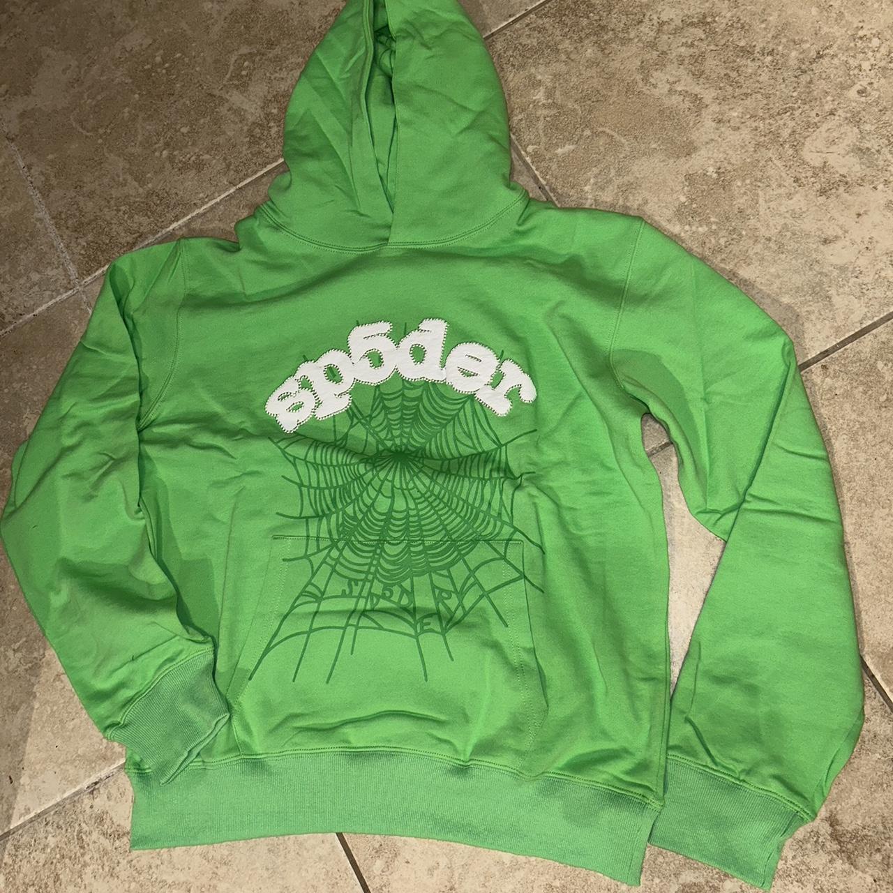 SP5DER SLIME GREEN WEB HOODIE 100% AUTHENTIC SIZE... - Depop