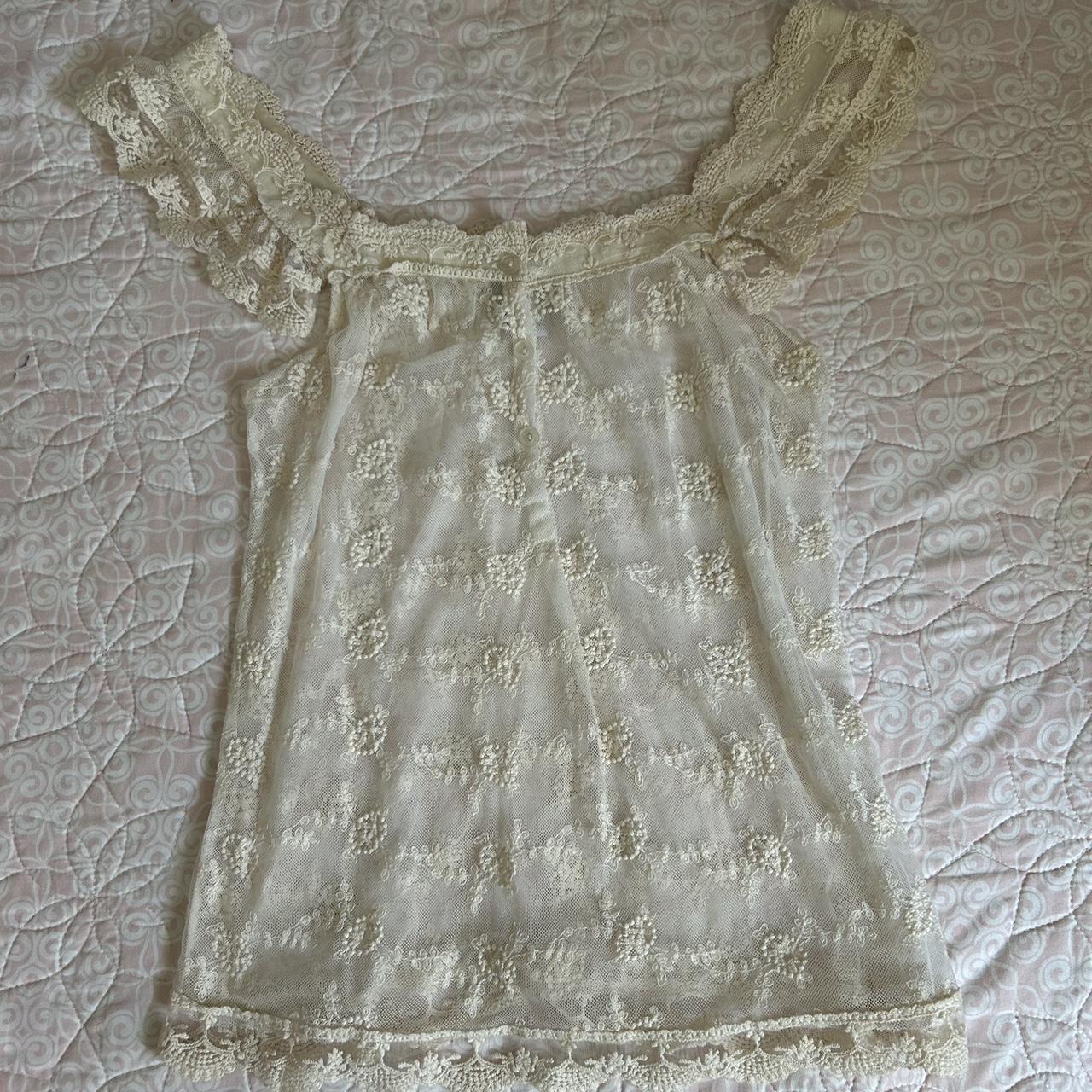 Cream and white lace top size small Please message... - Depop