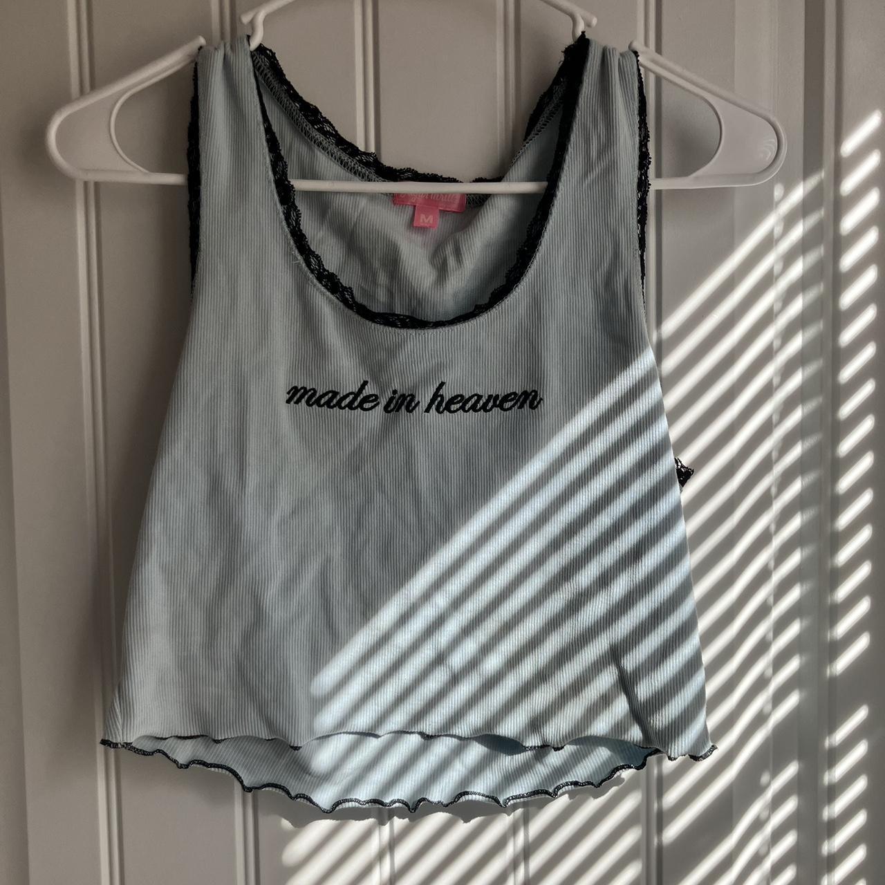 Sugar thrills baby blue crop tank “made in heaven”... Depop