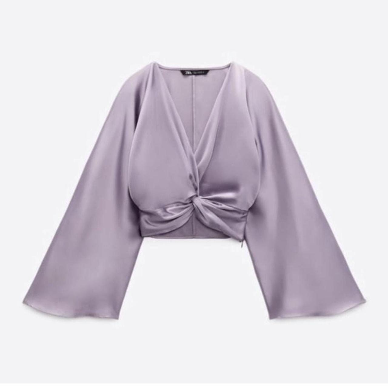Lilac Satin Knotted Long Sleeve Crop Top Depop