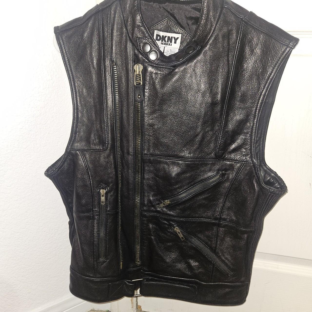 DKNY leather biker vest disclaimer this is pretty... Depop