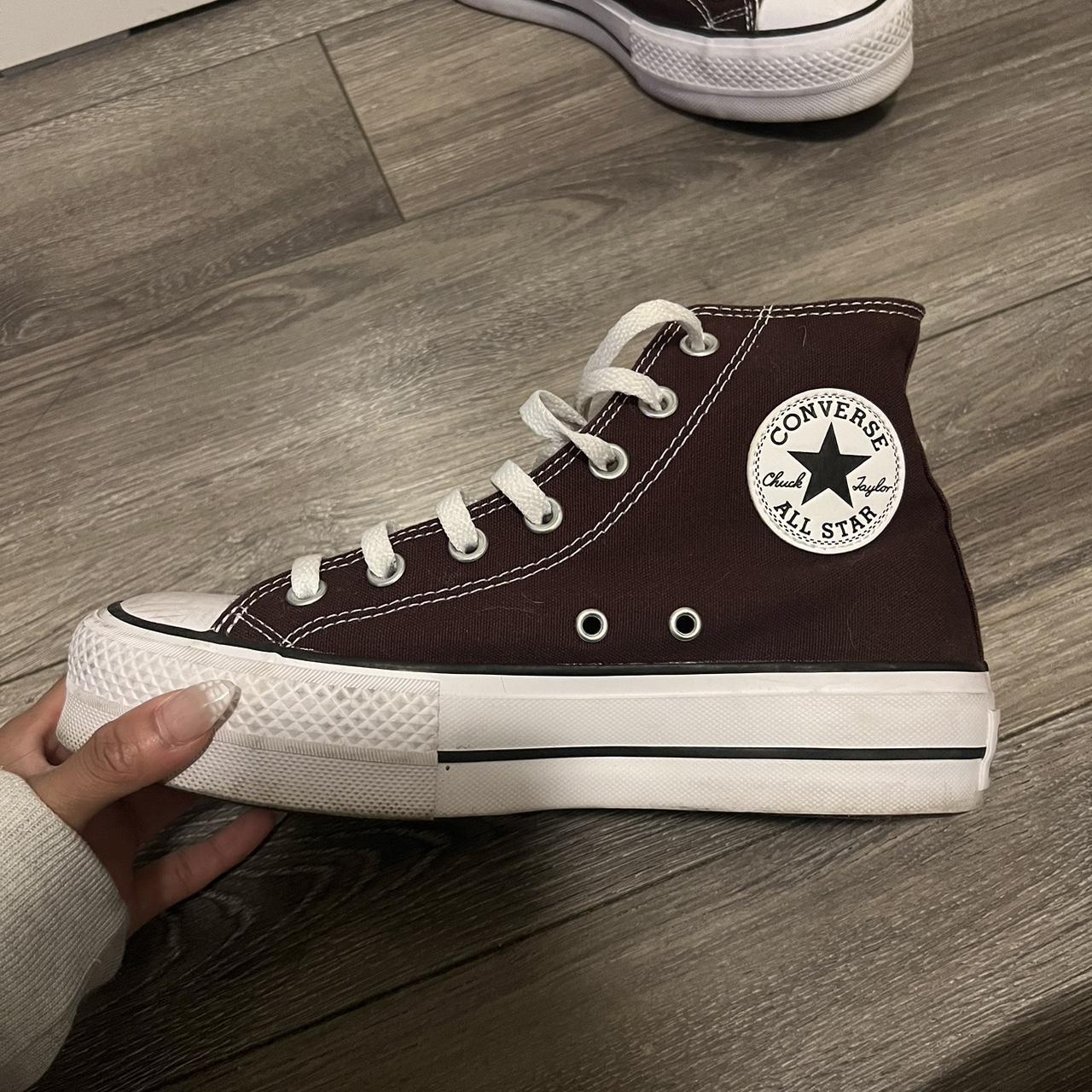 Brown leather converse with detailing. Mens size 8 - Depop