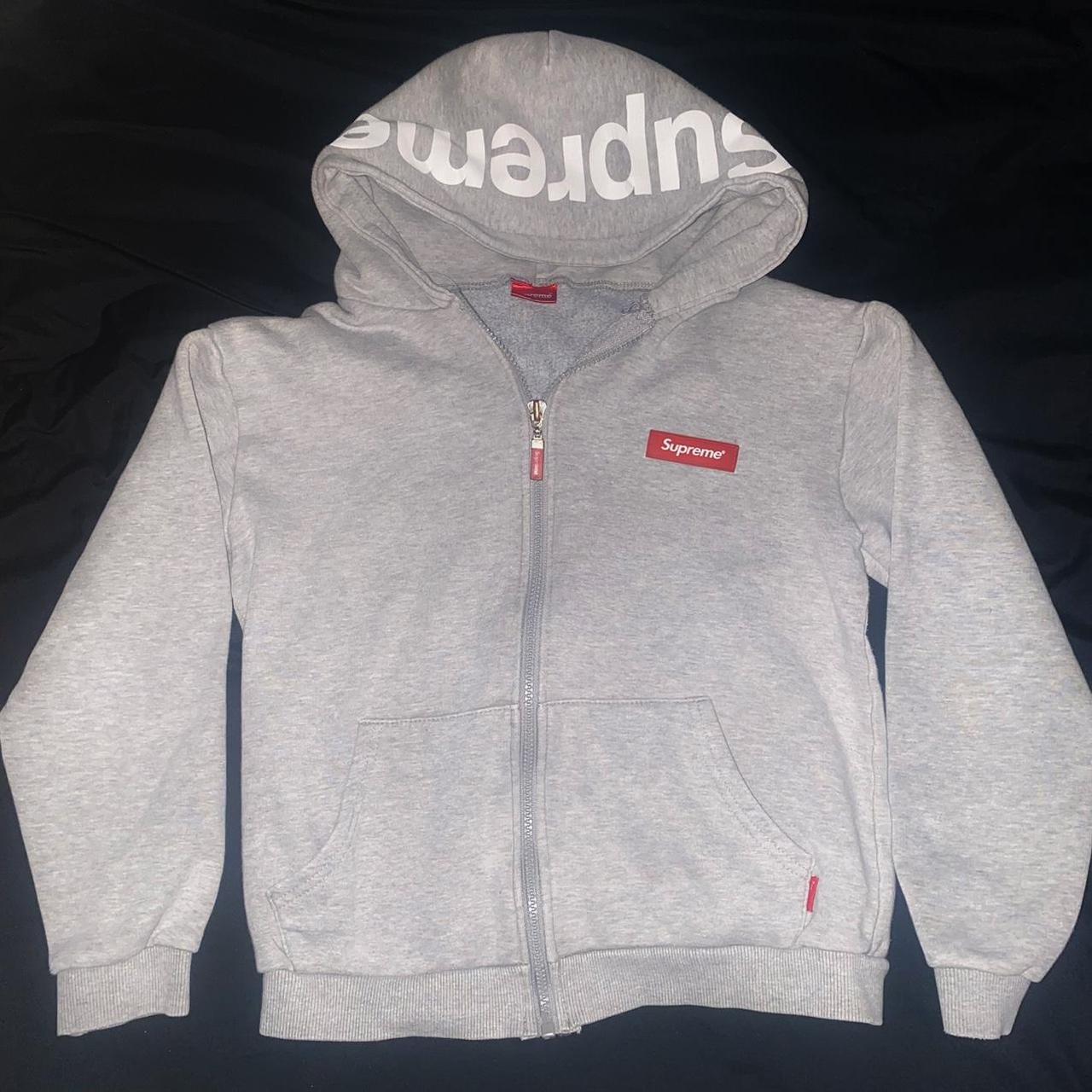 Supreme Zip Up Hoodie Gray Missing Drawstring Boys. Depop