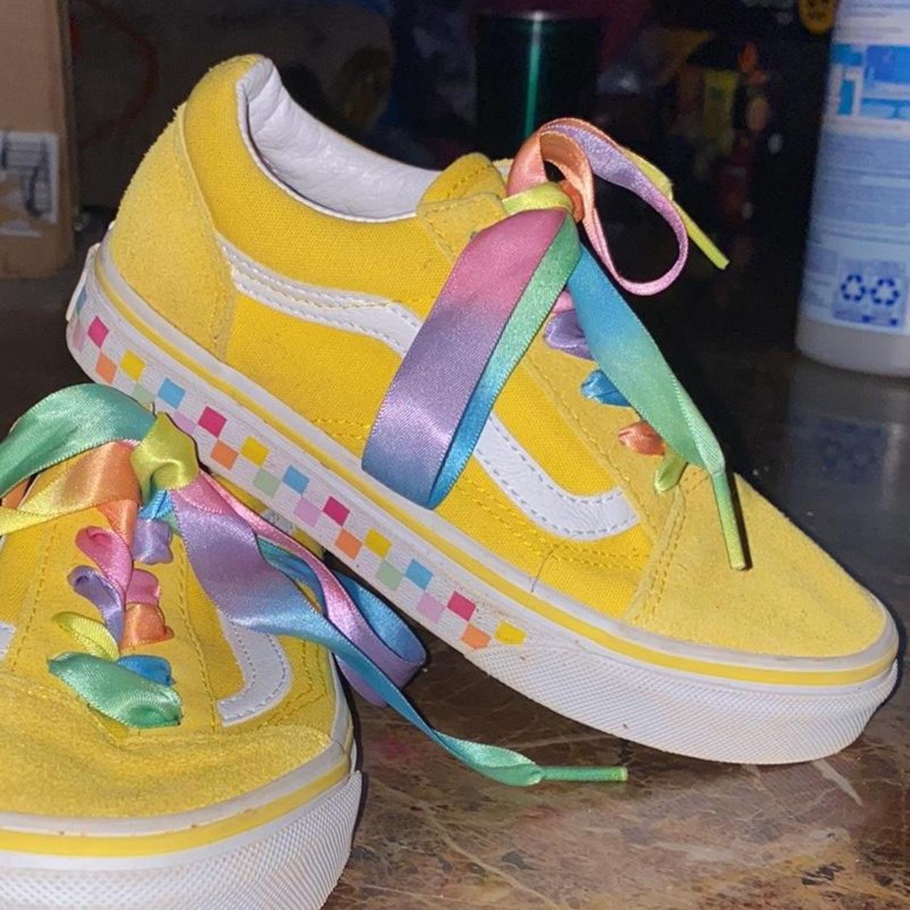 Size girls 1 yellow checkered vans with rainbow. Depop