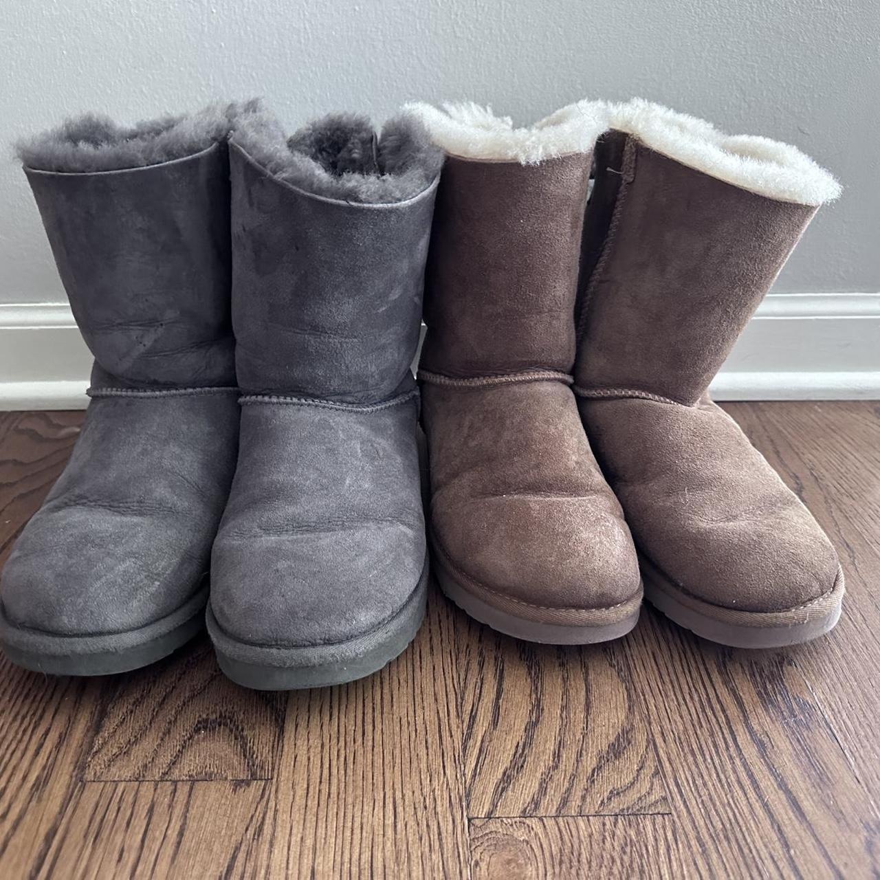 Grey and brown UGG bailey bow boots grey size 8... Depop