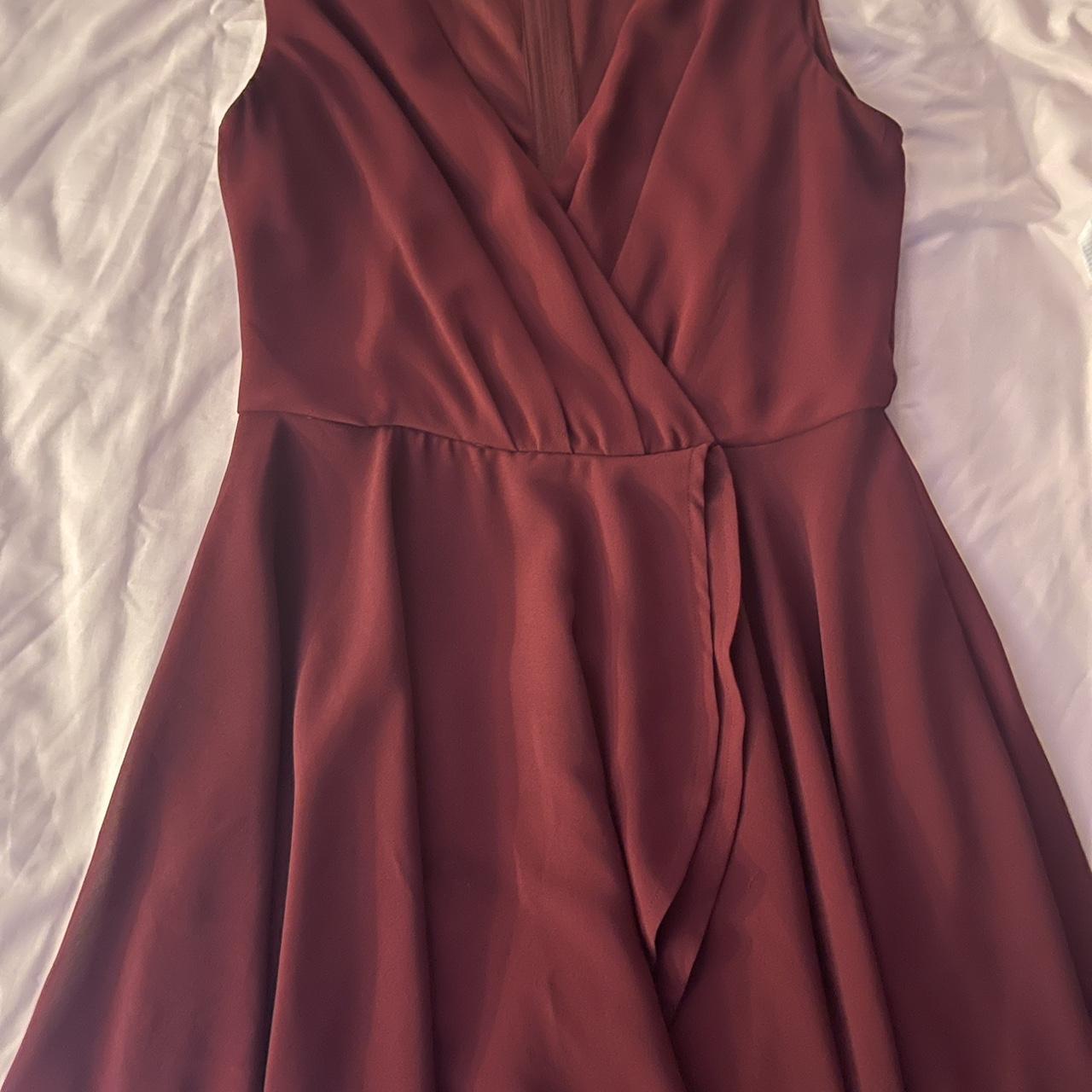 burgundy windsor dress ☆ crossover neckline with... - Depop