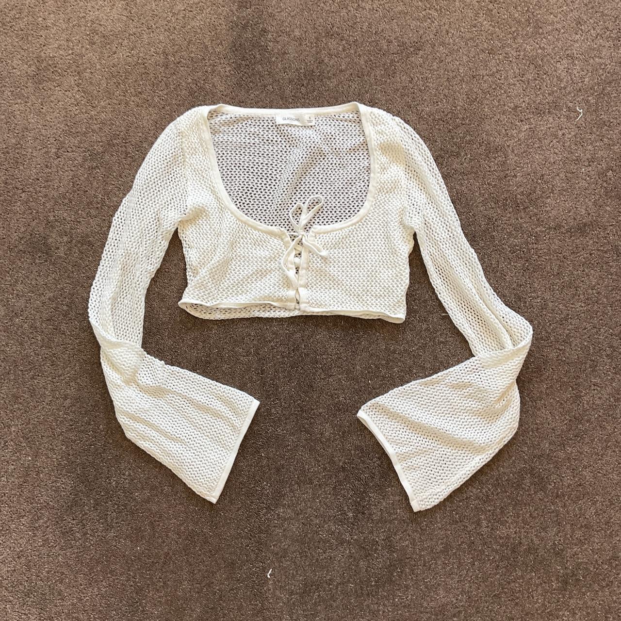 Glassons cream knit shrug with lace up front. Depop