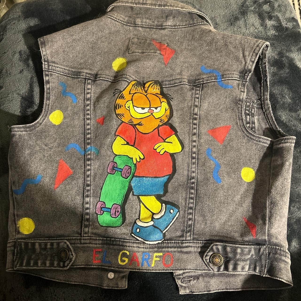 Hand painted Garfield vintage Jean jacket - Depop