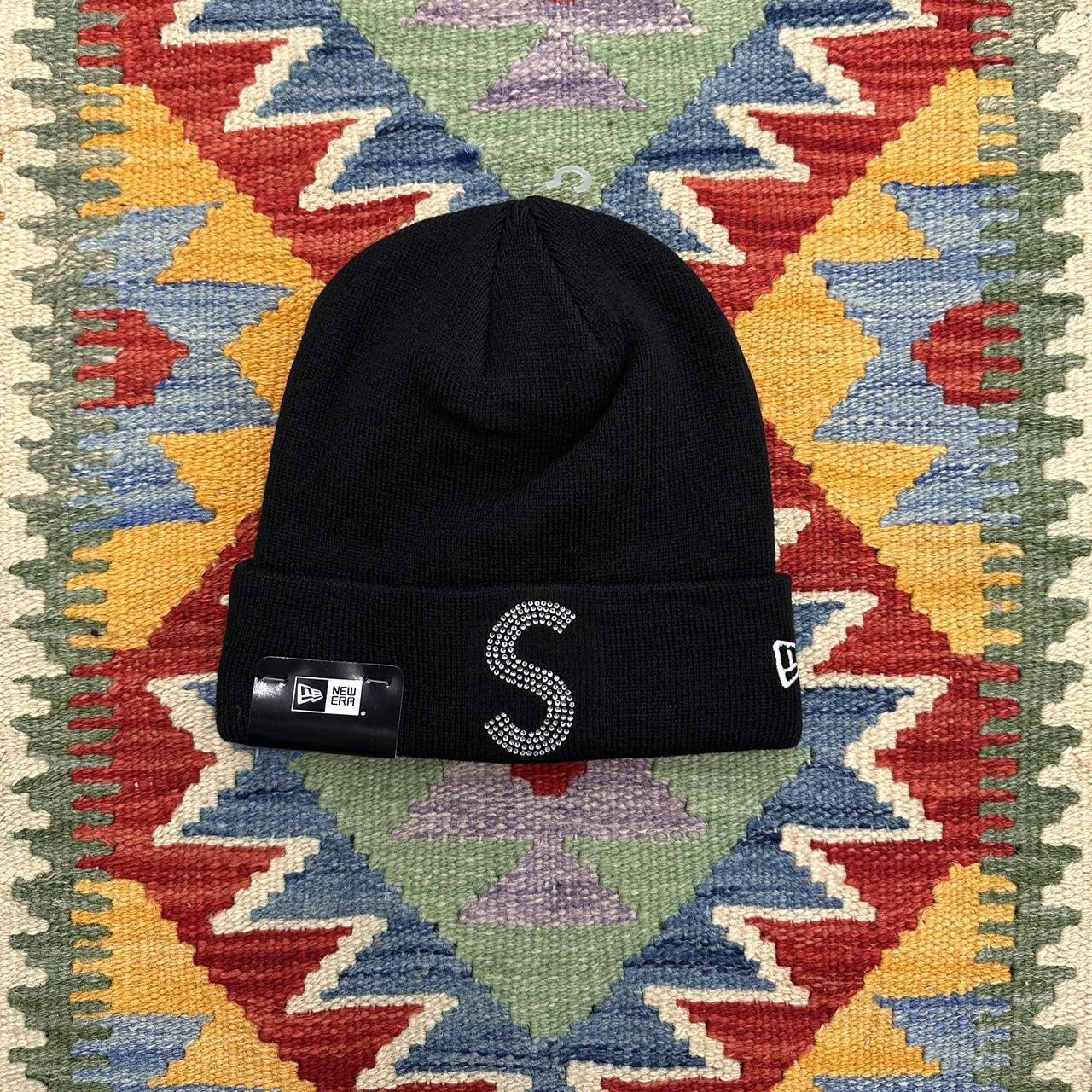 NWT Supreme x New Era x Swarovski S Logo Black Beanie - Depop