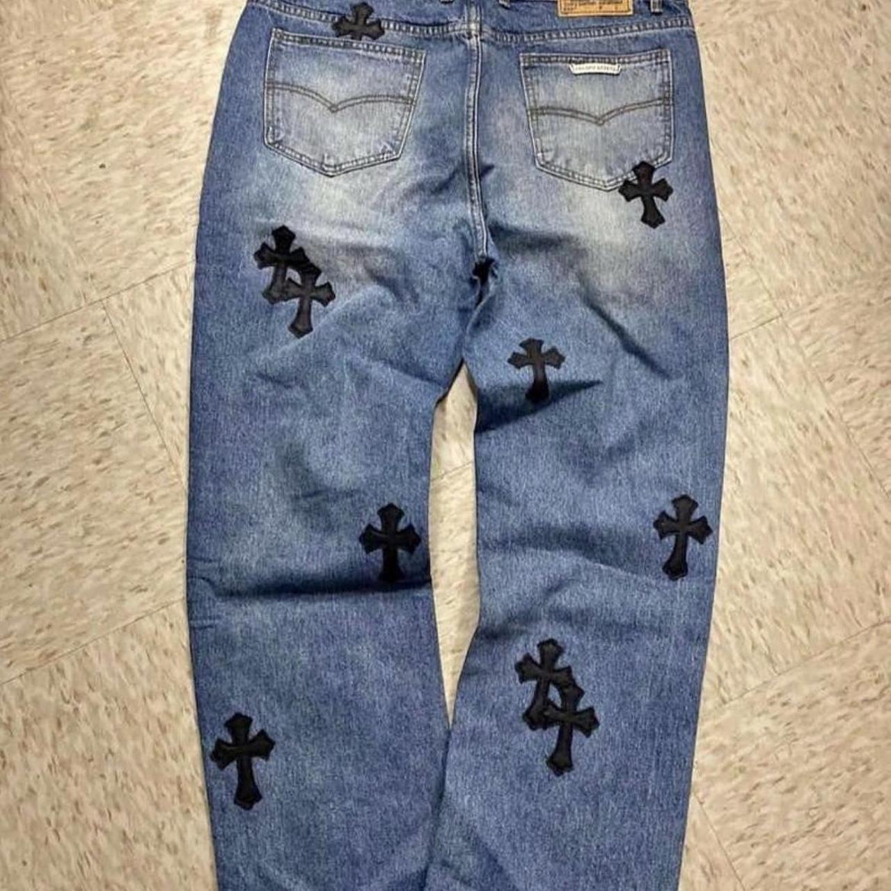 Used chrome hearts denim great condition size 28... - Depop