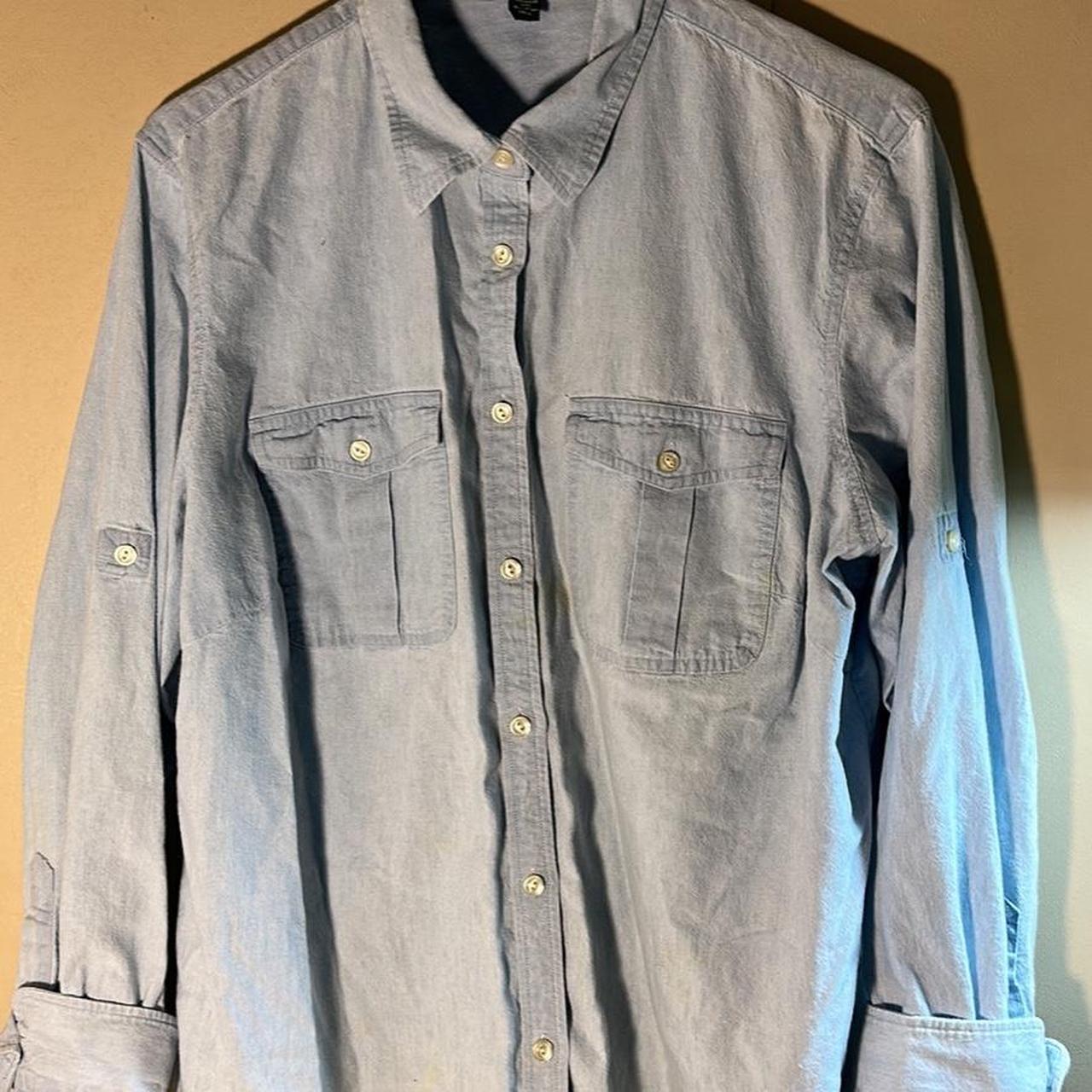 1X light wash denim Ralph Lauren button up, has a... - Depop