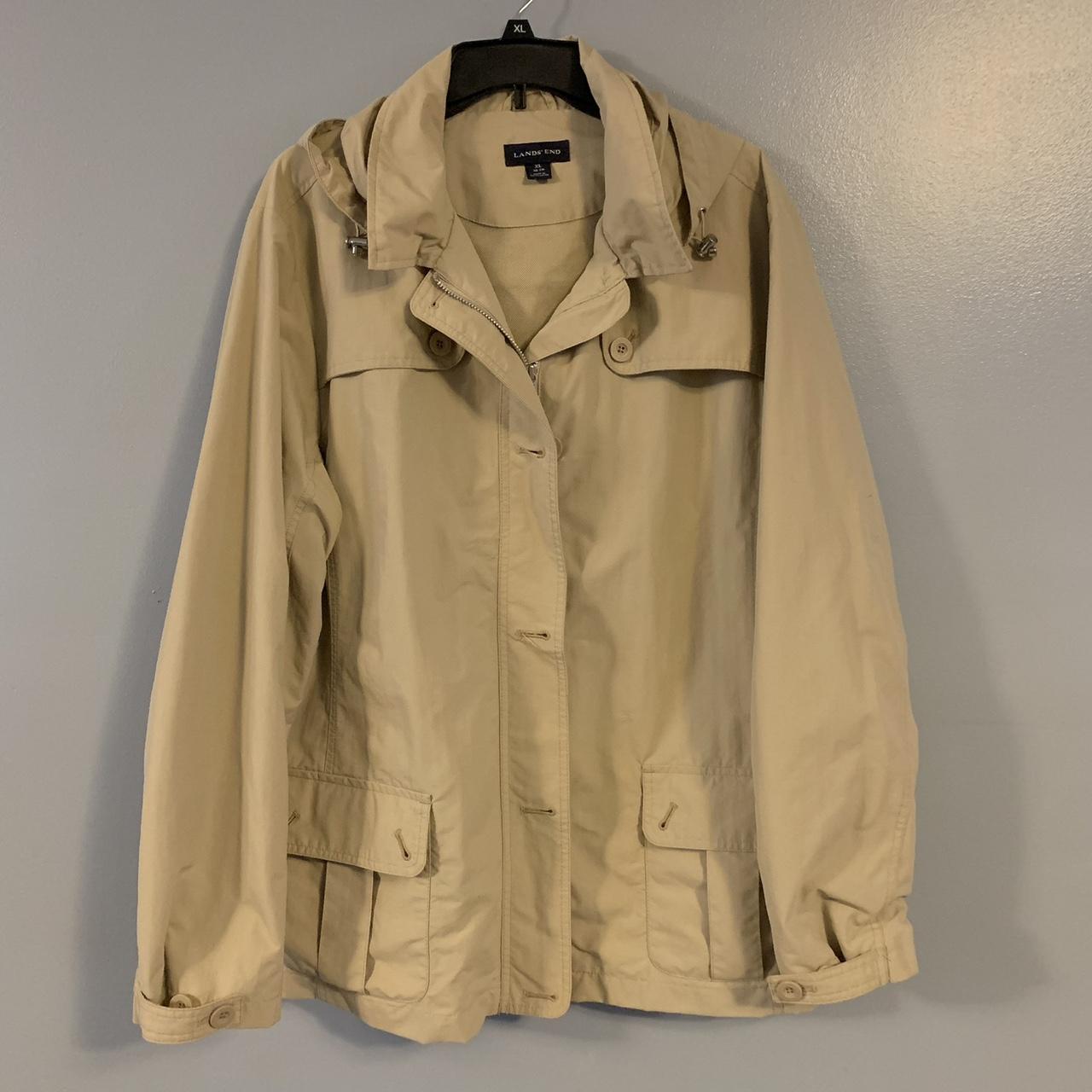 Lands' End Coat Jacket Tan Khaki Rain Outdoor Size... - Depop