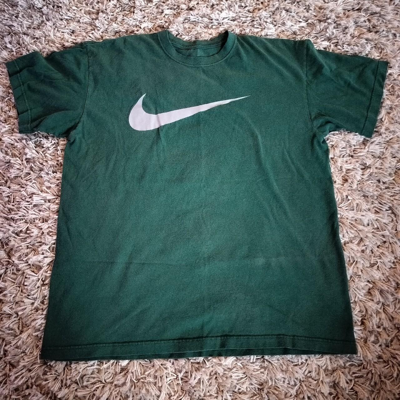 Large Dark Green and Grey Nike Tshirt #nike #tshirt... - Depop