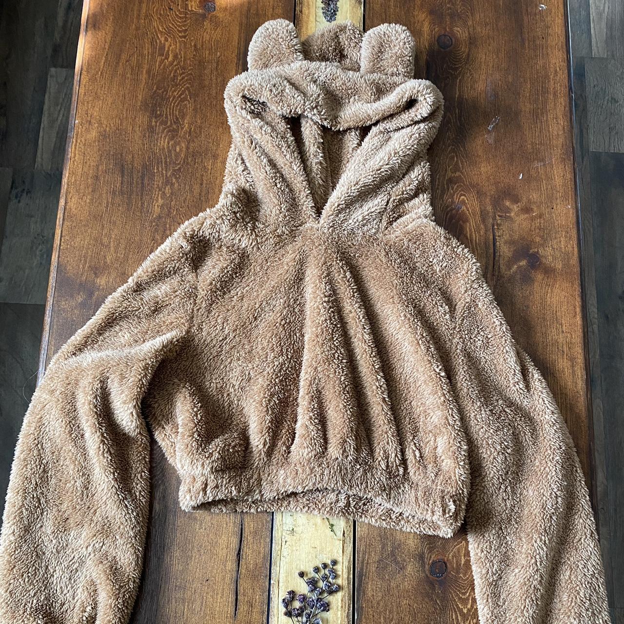 Brand new extra small brown bear cropped furry hoodie