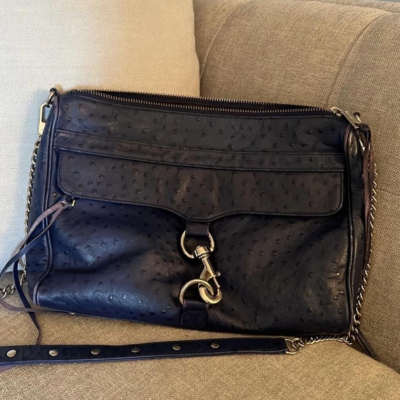 This is the navy ostrich large Mac bag by Rebecca Depop