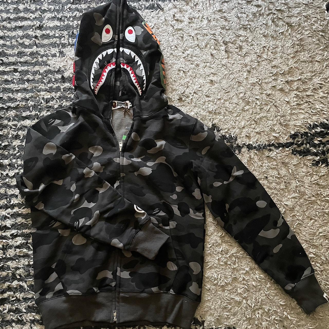 Bape Black/ Grey Camo Fullzip offers Shark Hoodie