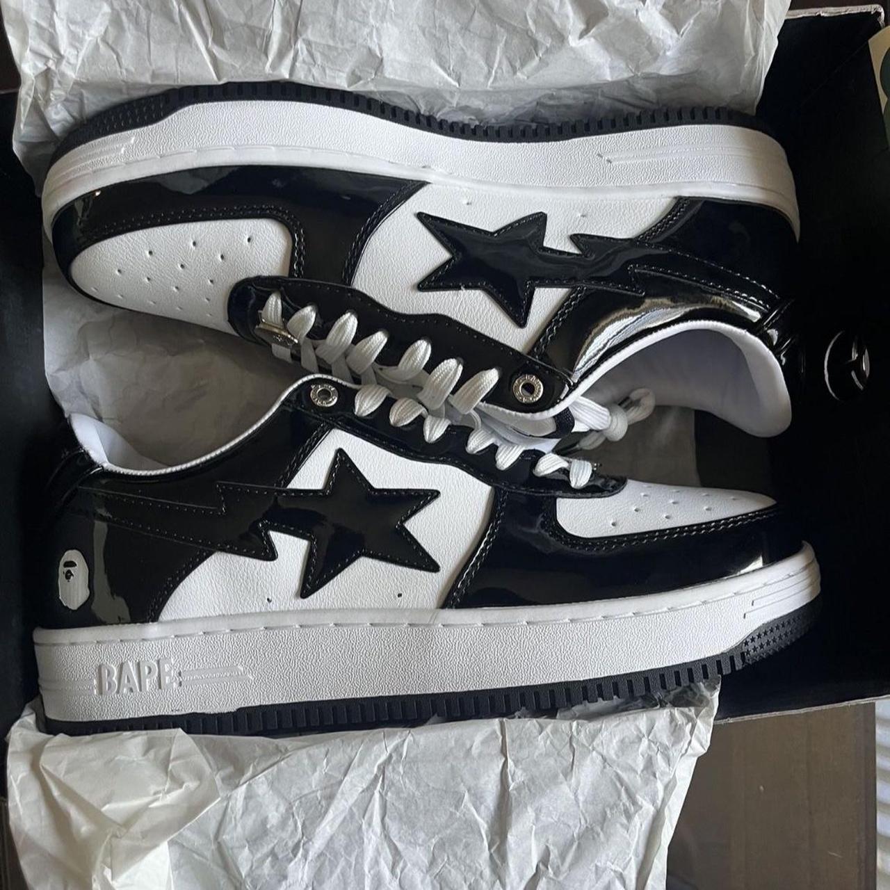 black and white bapestas size 10 barely used only a... - Depop