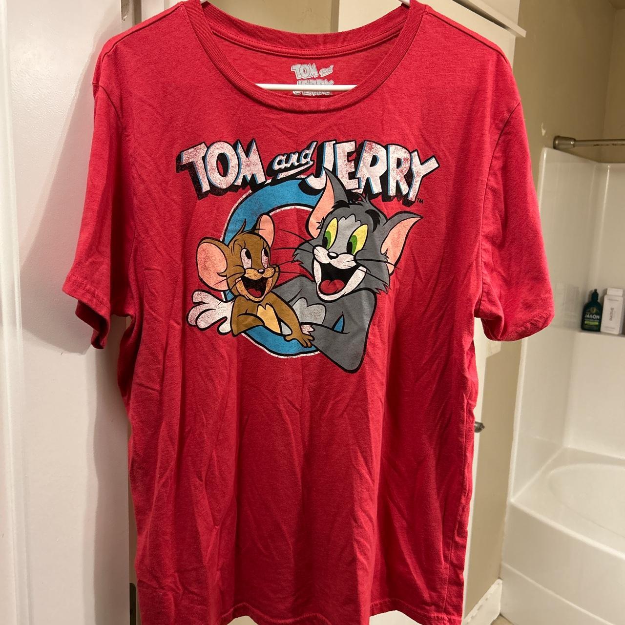 Red Faded vintage type Tom and Jerry shirt Size... - Depop