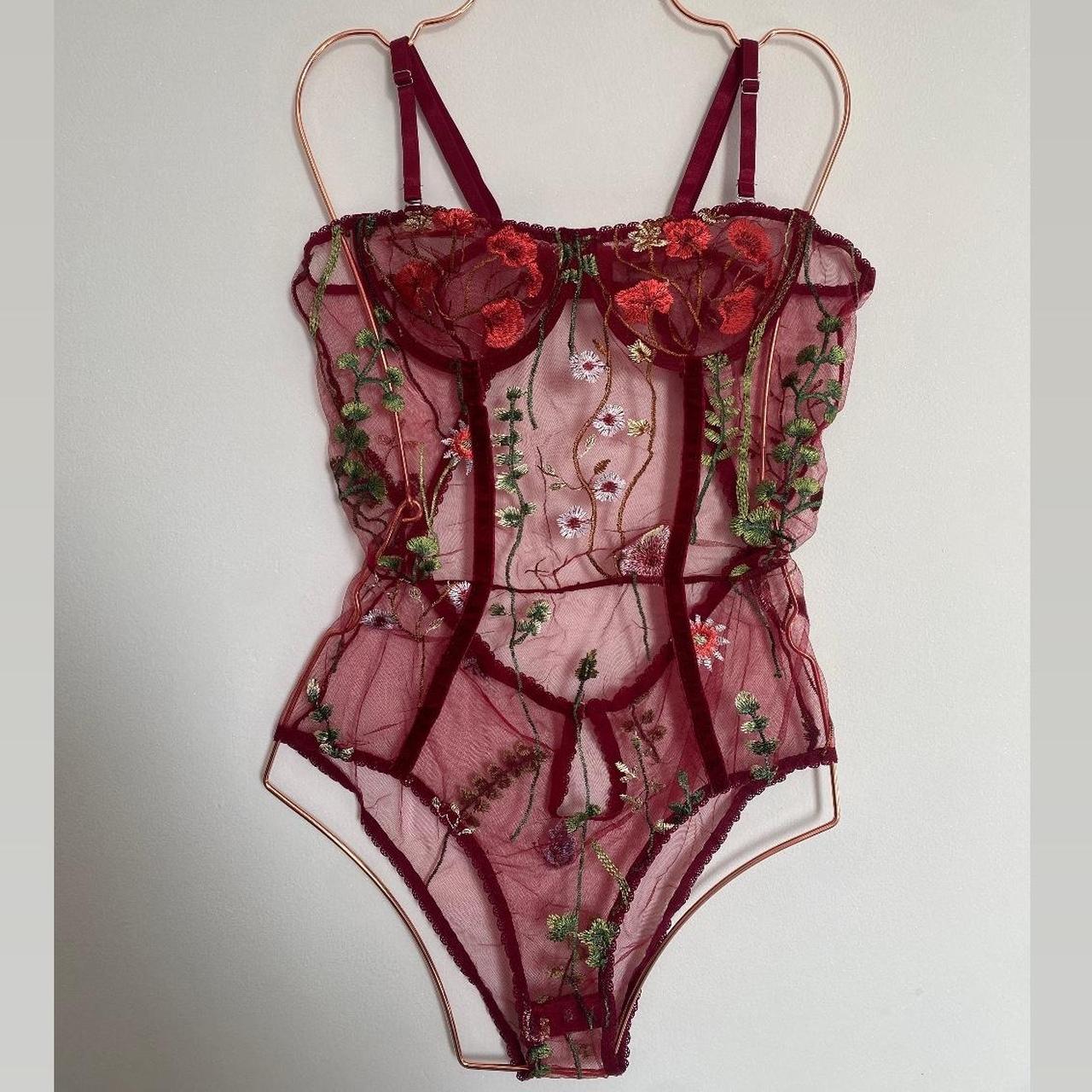 Red/Burgundy Floral Bodysuit, Size 14-16 ️ Open To... - Depop