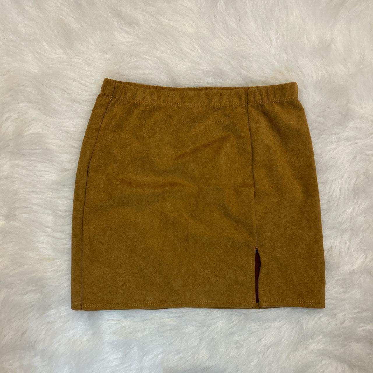 Camel Brown Suede Mini Skirt with Side Slit M Like new - Depop