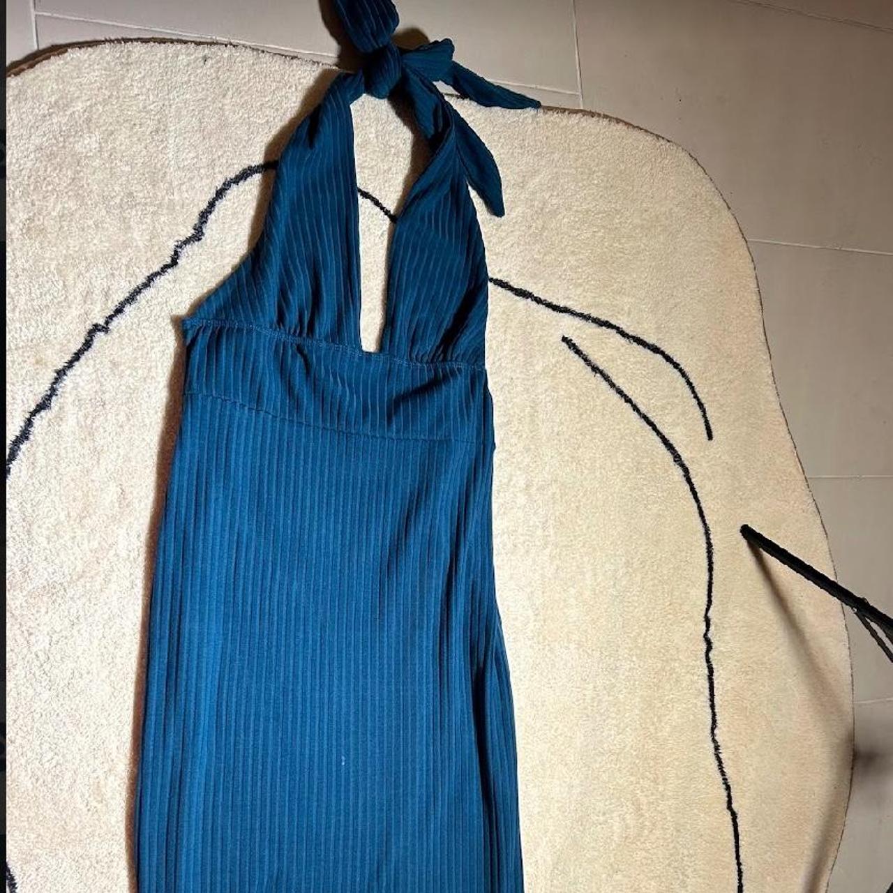 Elegant electric blue halter tie top sleeveless... Depop