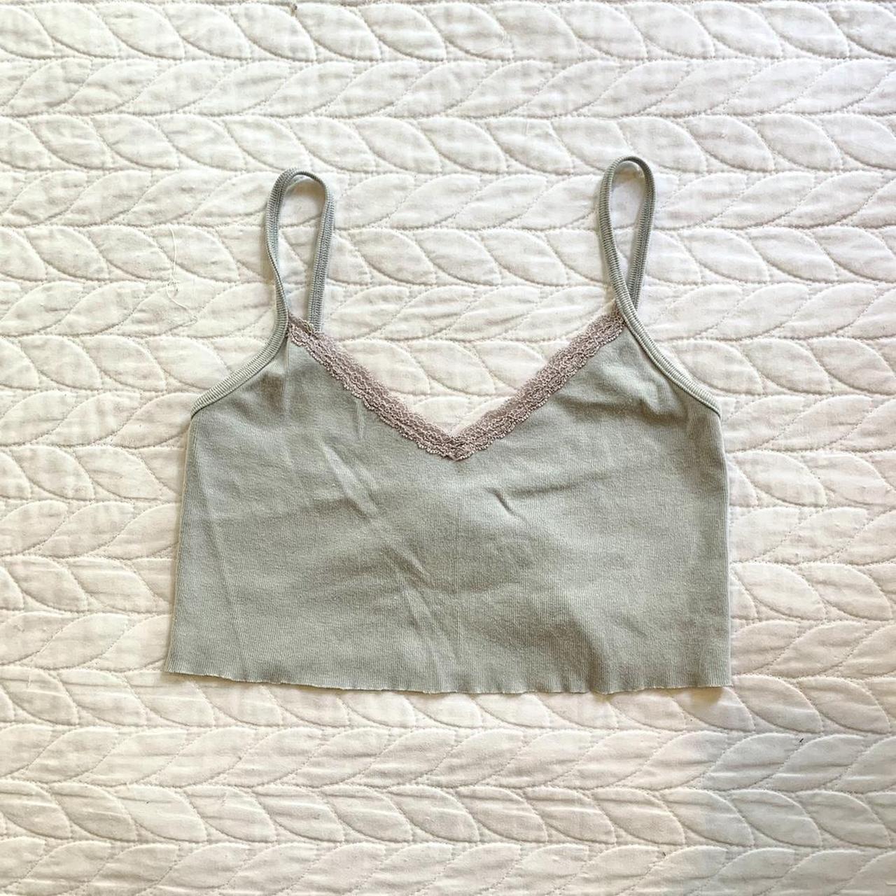 brandy melville v lace top i cropped it worn but in - Depop