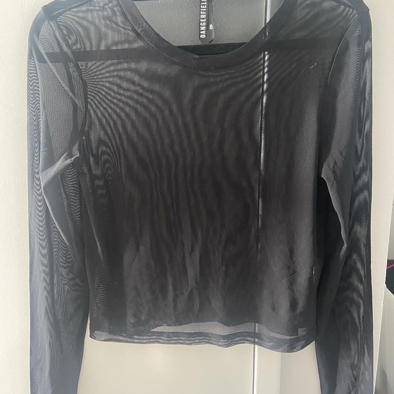 Dangerfield Long Sleeve Plain Black Mesh Top Size 8 Depop