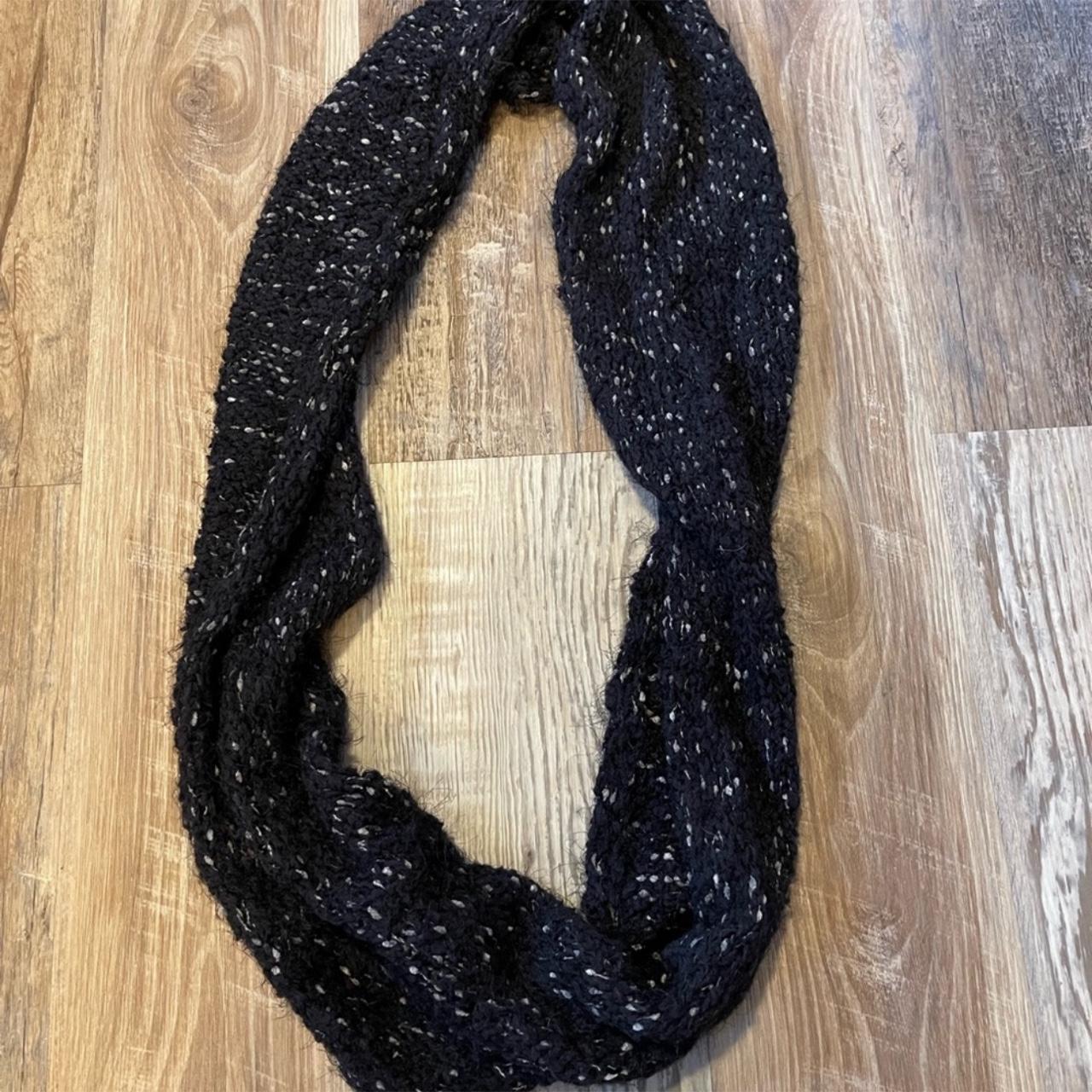 Black and grey knit scarf with a little fuzzy... Depop